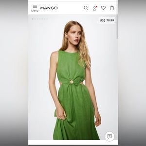 Mango 100% linen green dress
